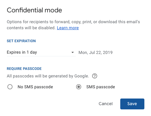 confidential mode in gmail
