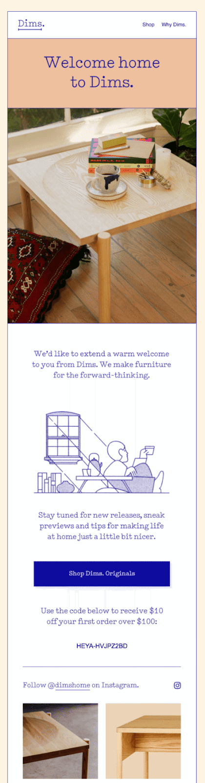 Dims welcome email
