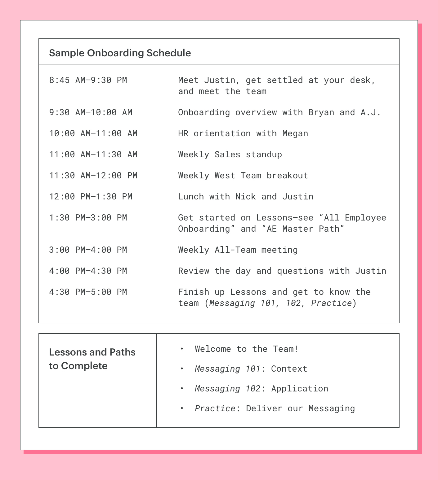 lessonly's sales onboarding schedule