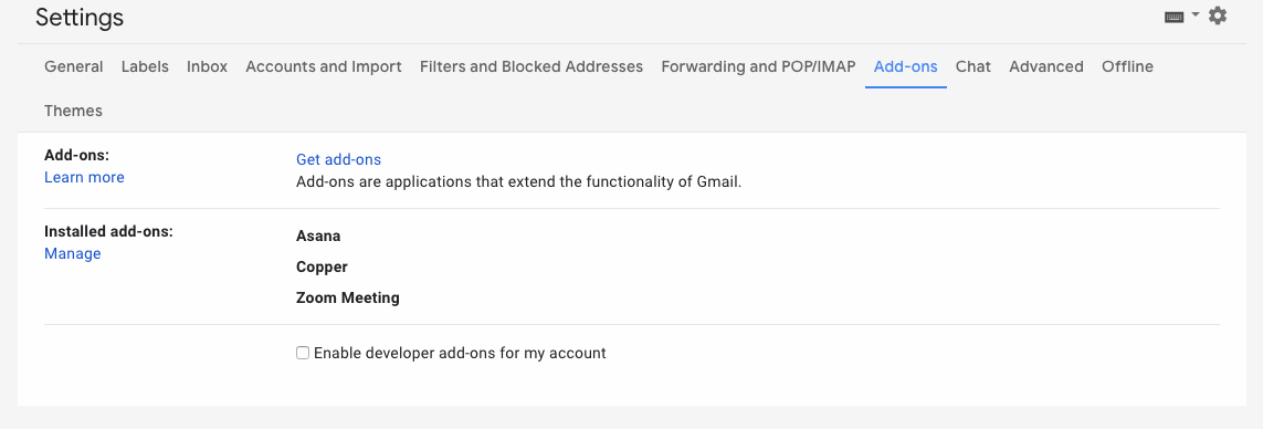 gmail add-on selection