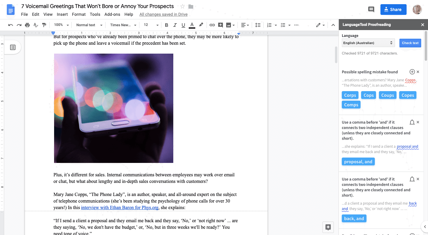 google docs proofreader