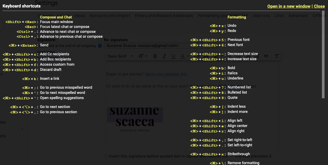 keyboard shortcuts in gmail