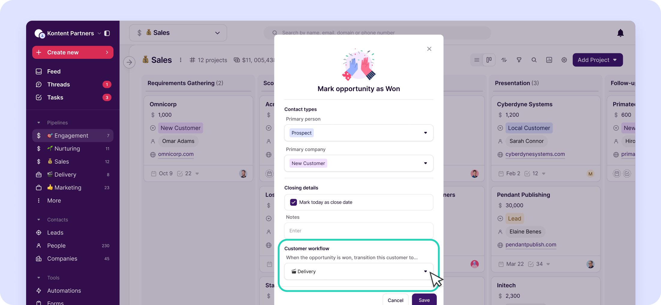 Customer workflows in Copper CRM