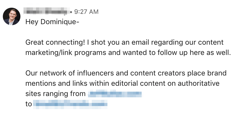 linkedin message to get a sale