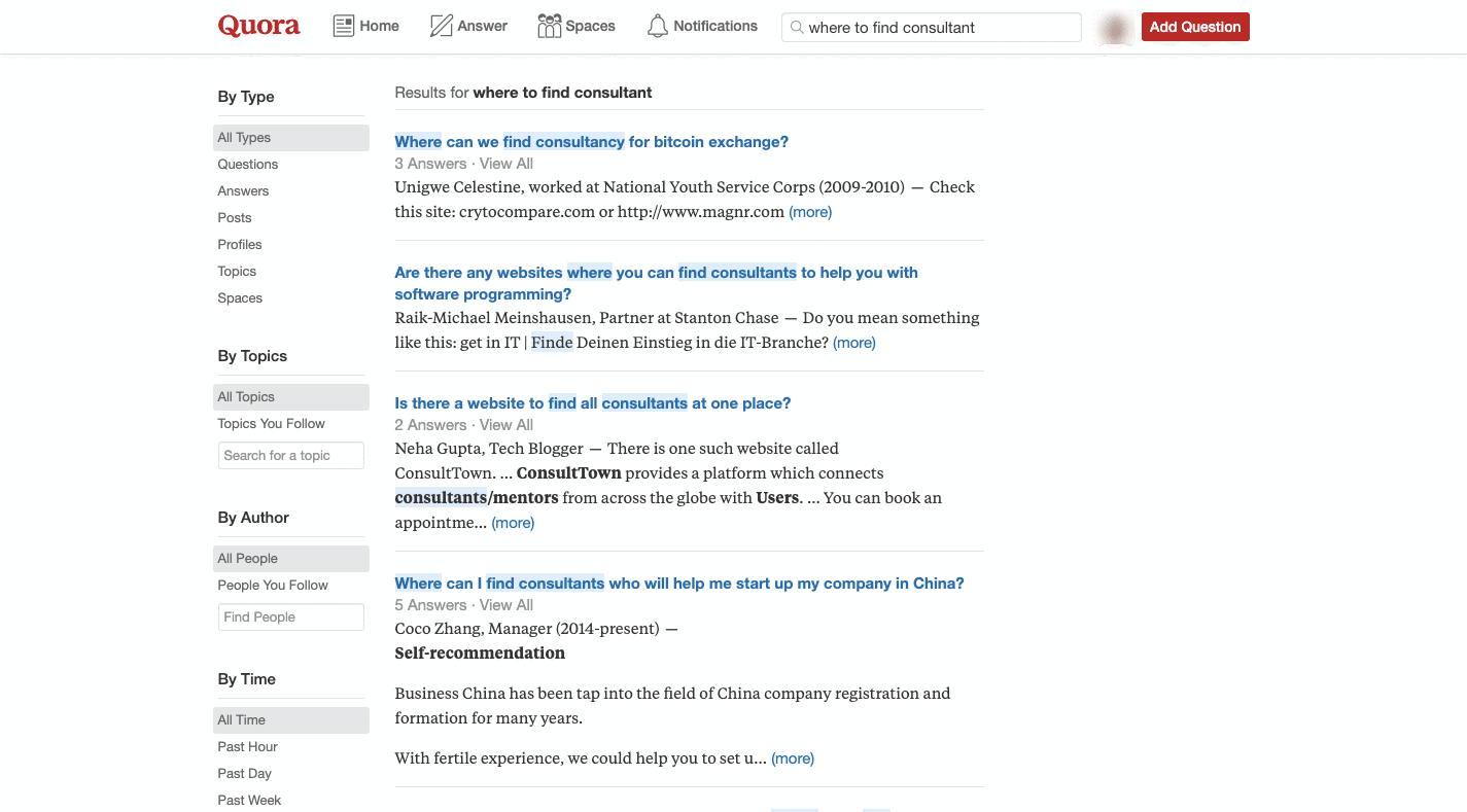 Quora Questions for consultants