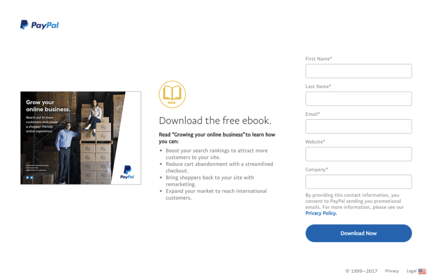 Here’s one of PayPal’s landing pages. Clean, easy to scan, and a form that doesn’t have too many fields to fill out. Here’s one of PayPal’s landing pages. Clean, easy to scan, and a form that doesn’t have too many fields to fill out.