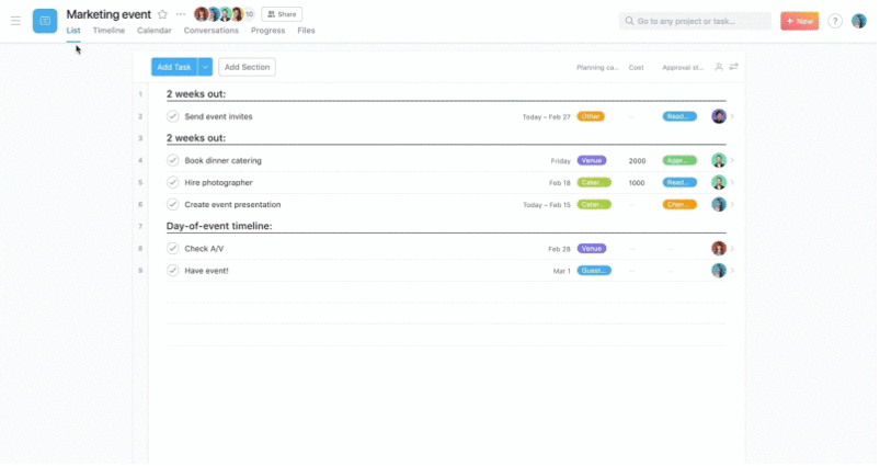 asana calendar view