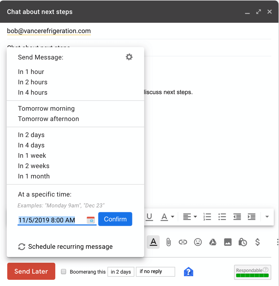boomerang options for gmail