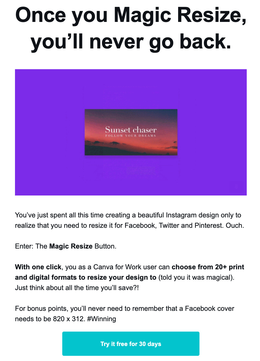 canva product email example