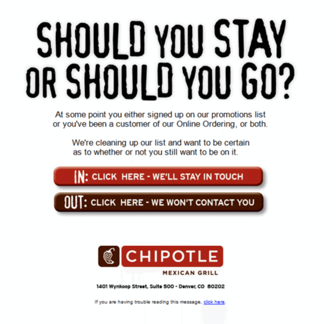 chipotle re opt in email