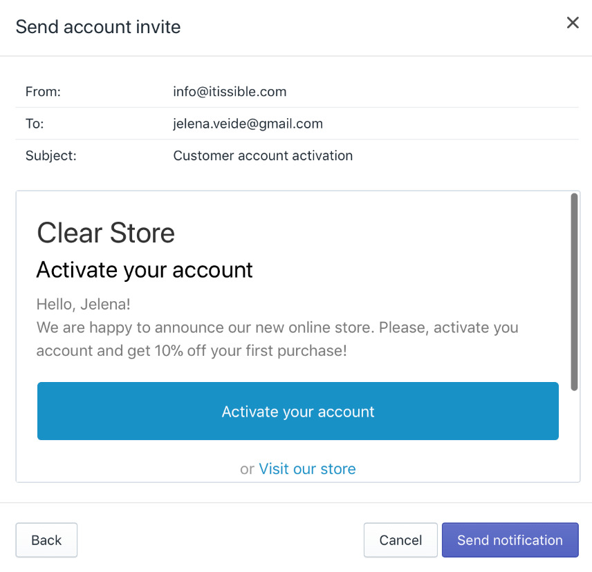 customer account activation email example