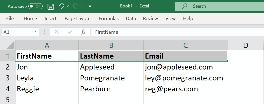 contact spreadsheet