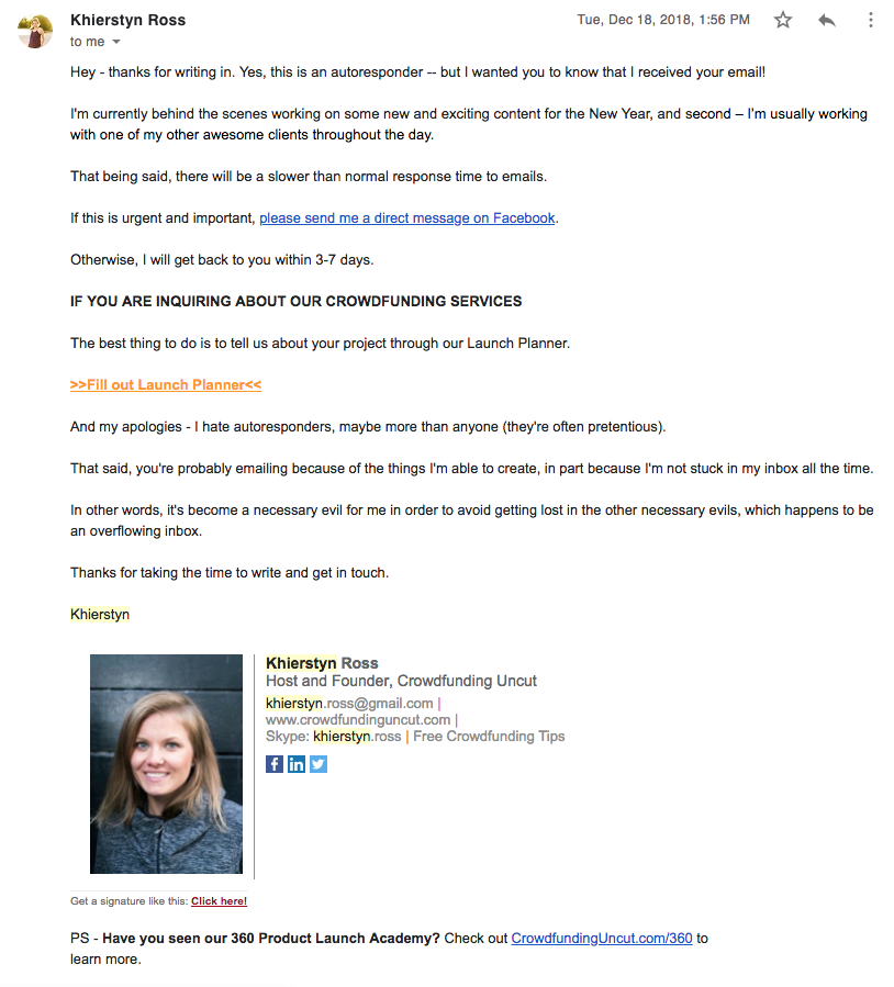 example of sales prospecting email for crowdfunding.