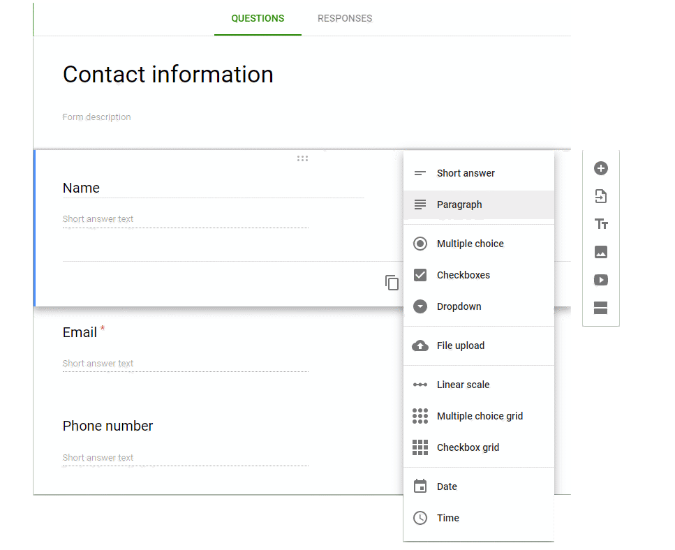 google form contact info