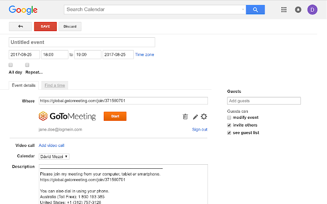 gotomeeting google calendar extension