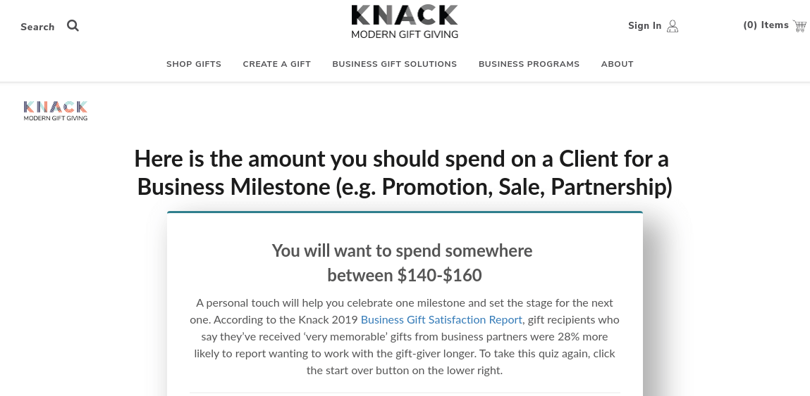knack customer gift calculator