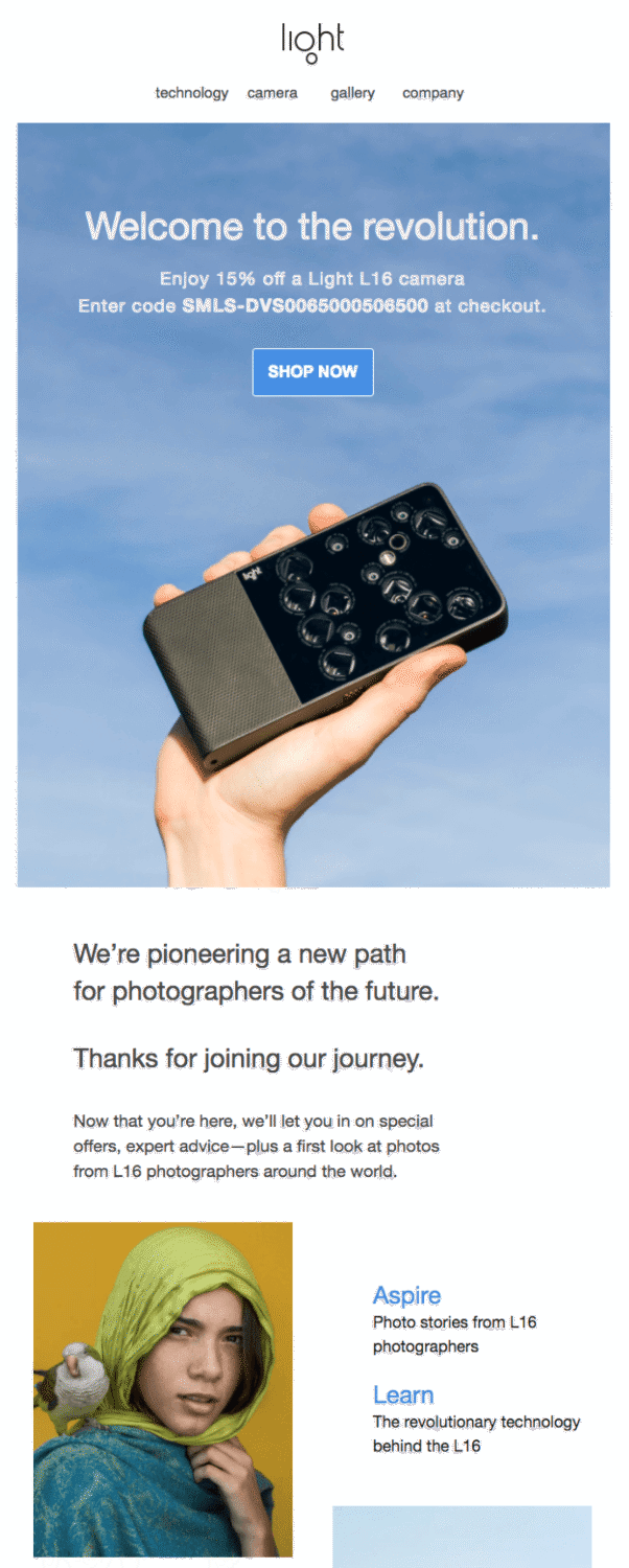 light welcome email
