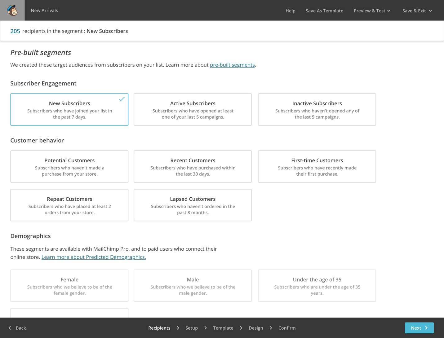 pre-built campaigns in mailchimp