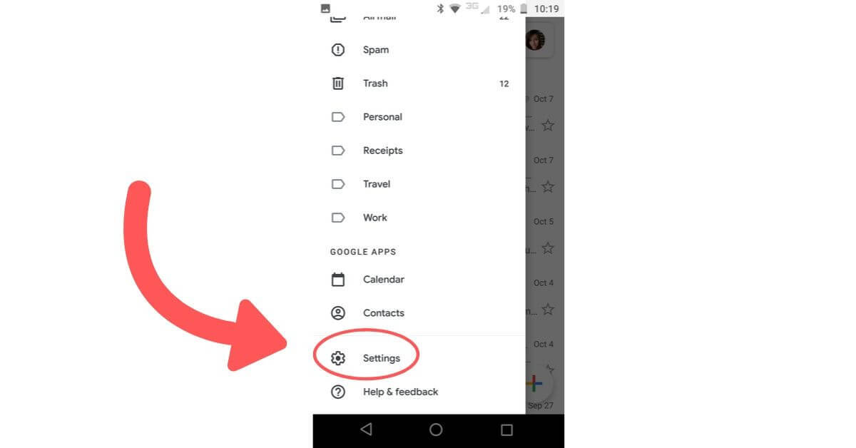 settings in gmail mobile app