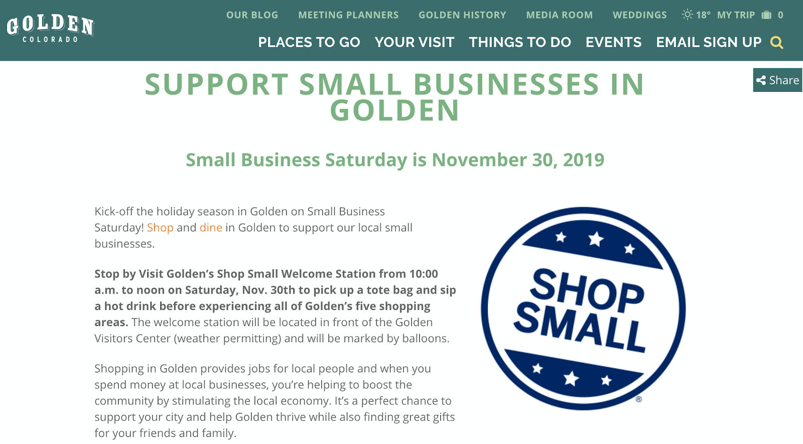 small business saturday webpage