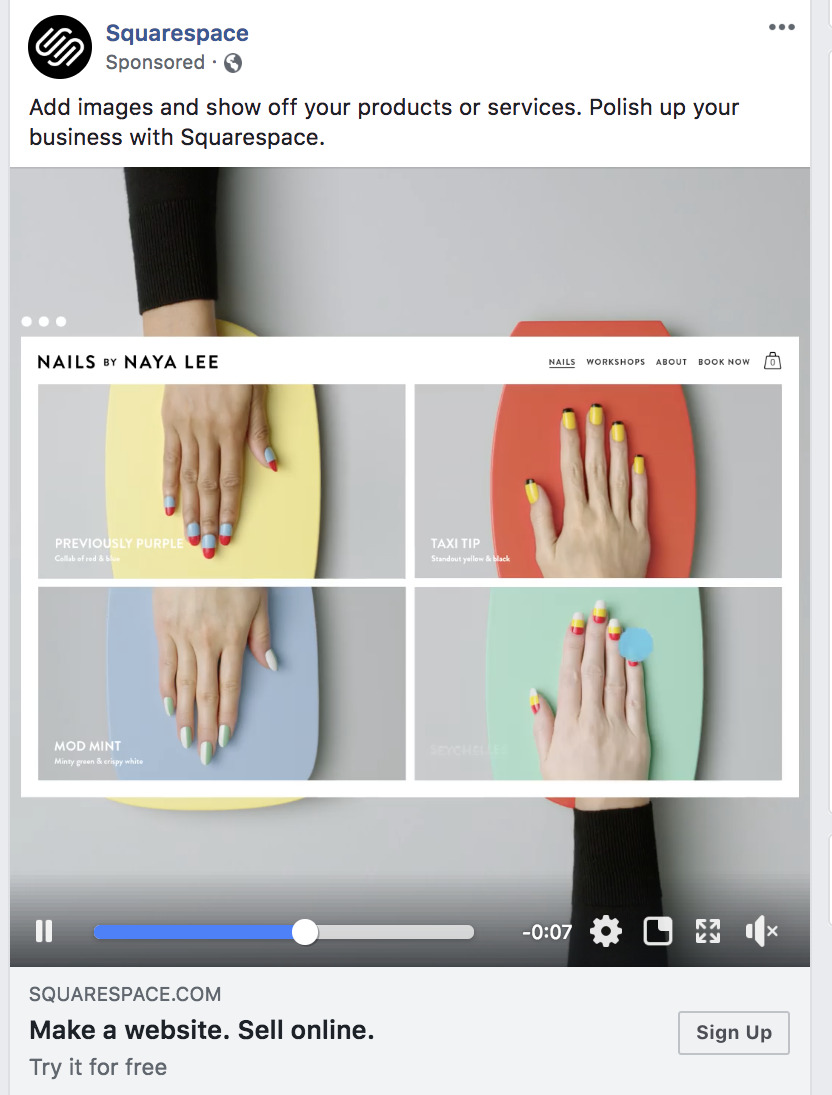 Facebook video Squarespace sales prospecting.