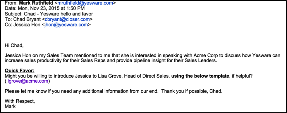 yesware referral marketing email example.