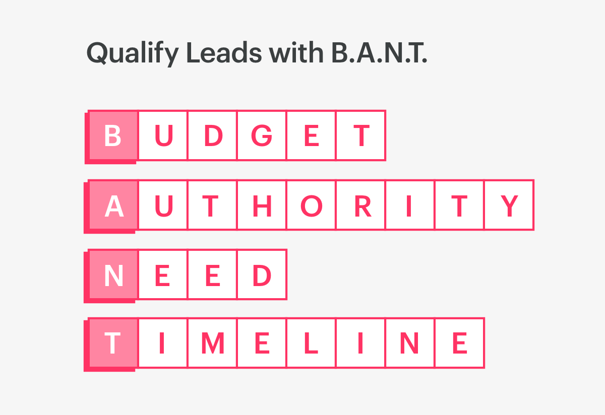 use B.A.N.T. to qualify leads (budget, authority, need, timeline).