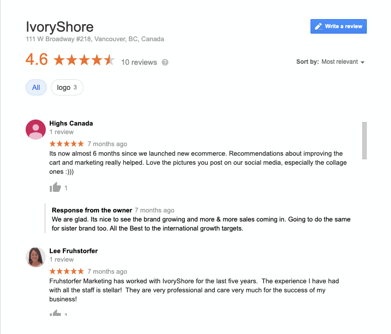 IvoryShore Google Review
