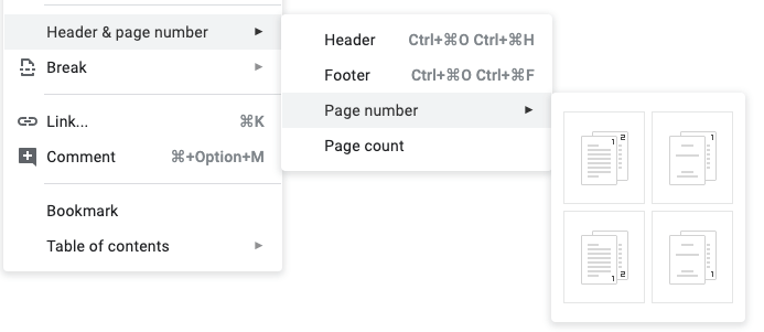 page numbers in google docs