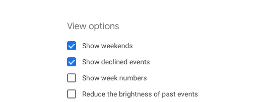 google calendar view options
