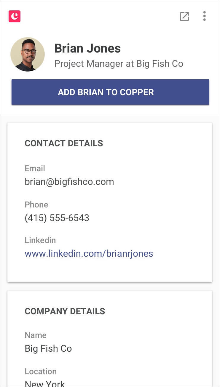 add contact to Copper crm