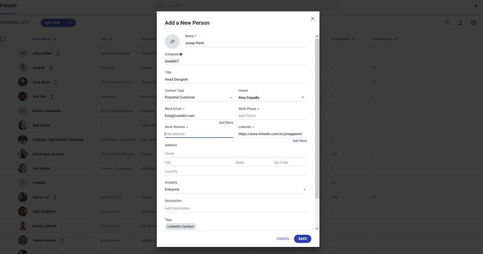 adding new contact to crm