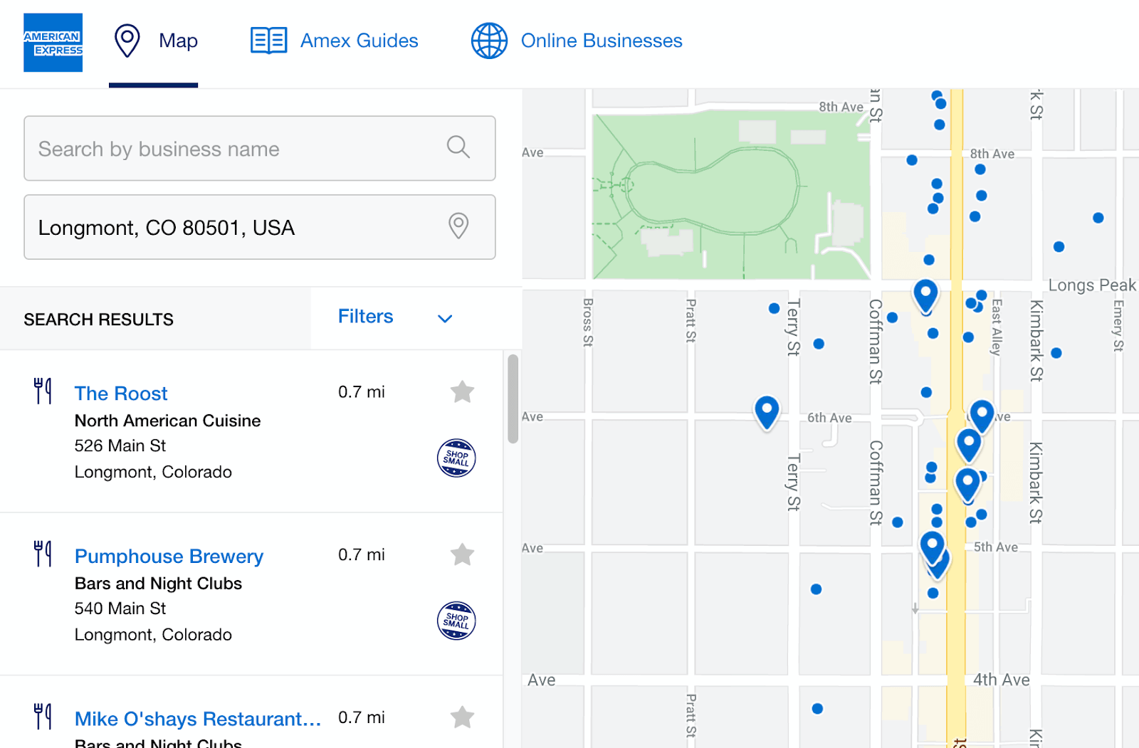 Amex small business map