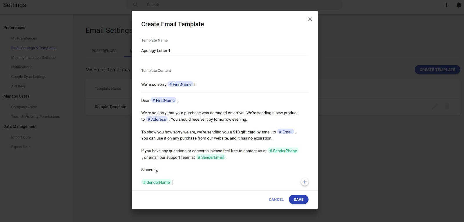 email templates in copper crm