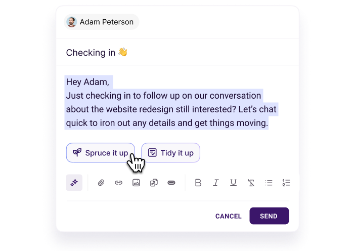 Copper AI writing assistant improving a follow-up email