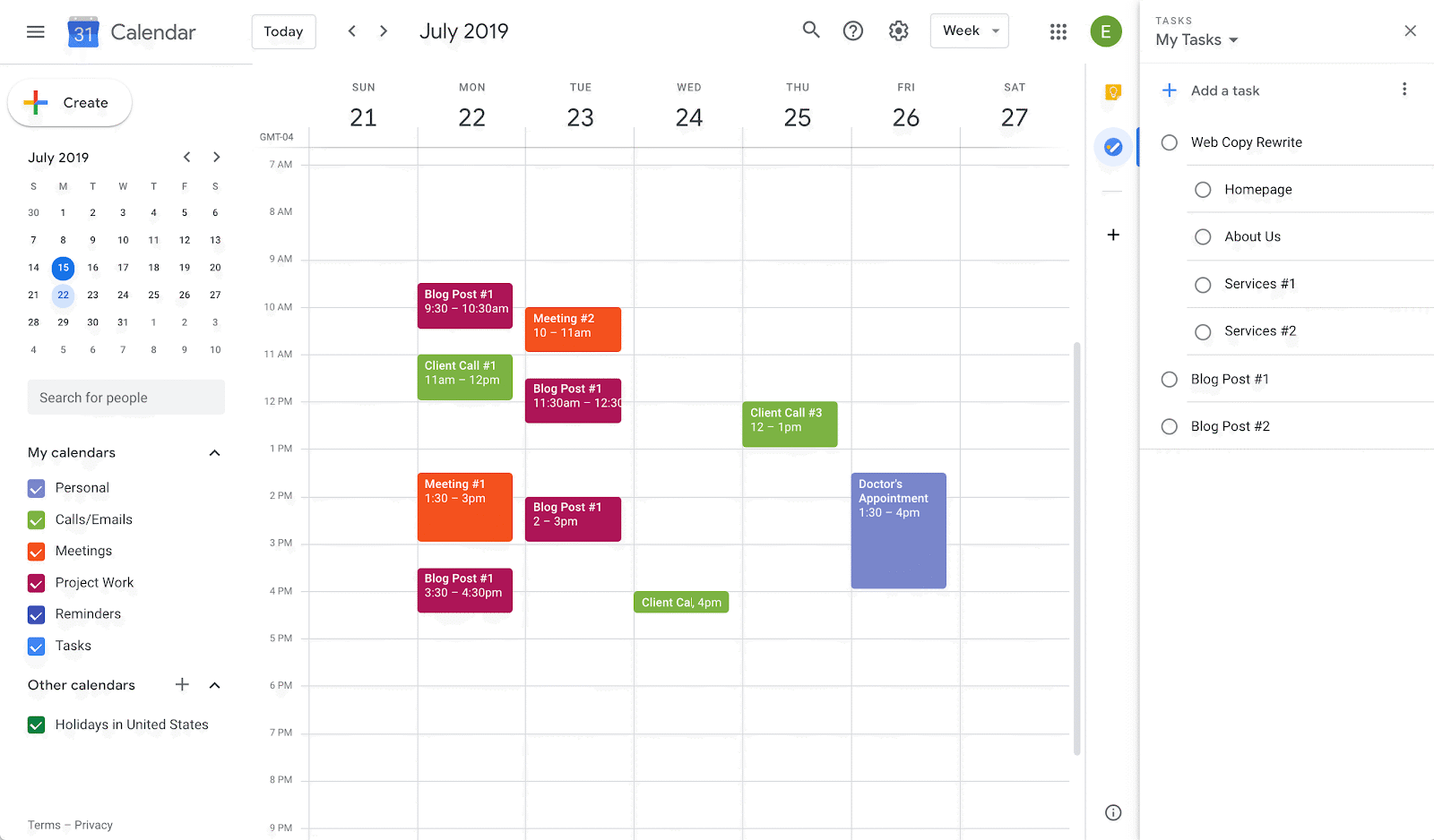 google calendar tasks