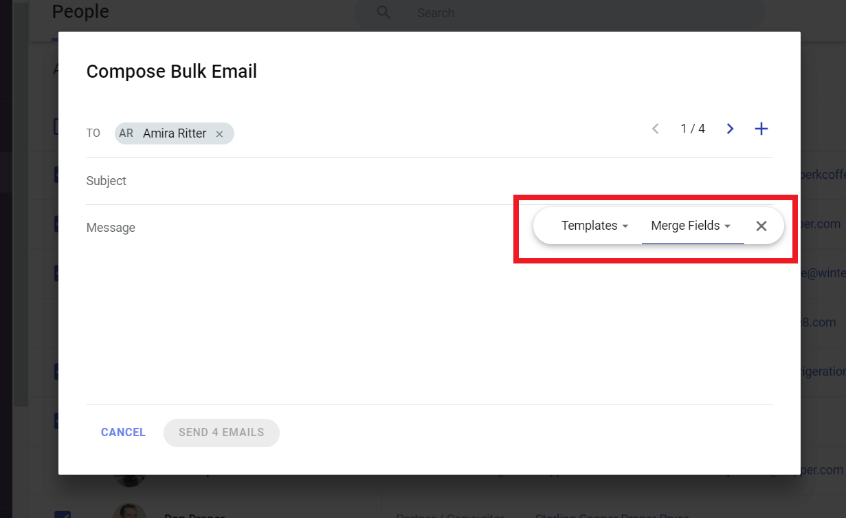 choose templates and merge fields in gmail and copper