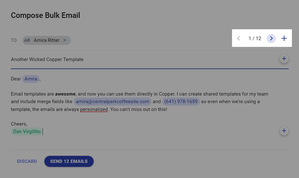 composing bulk email in copper crm