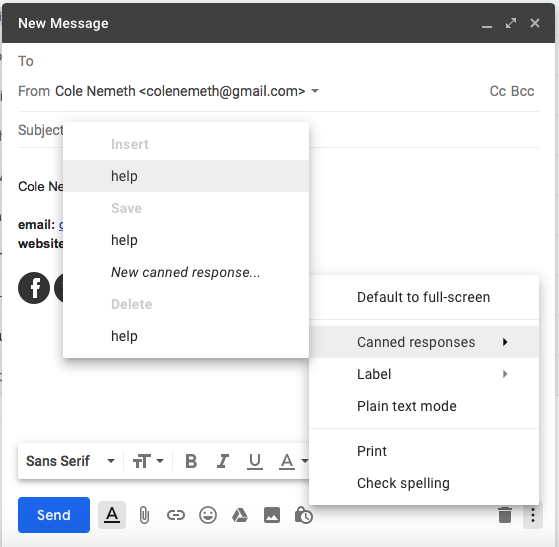 select canned responses in gmail