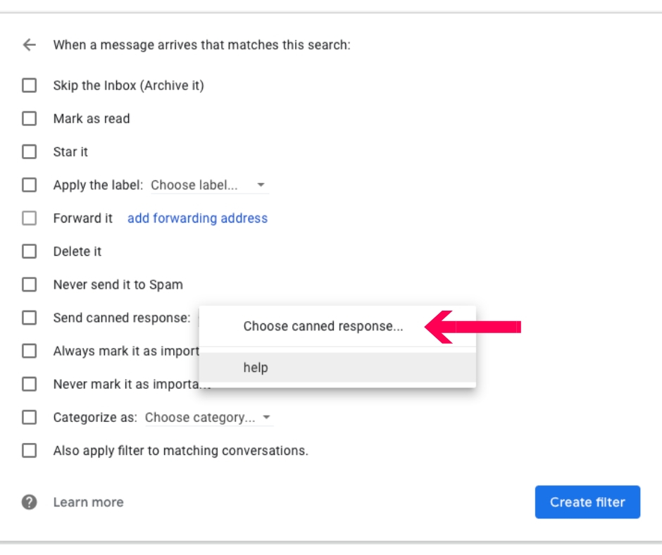create canned response filter in gmail