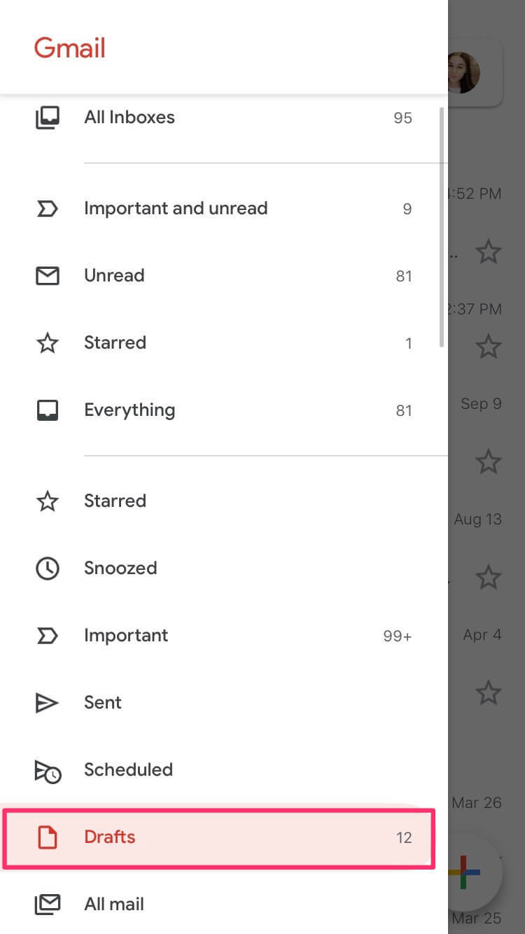 drafts in gmail on mobile