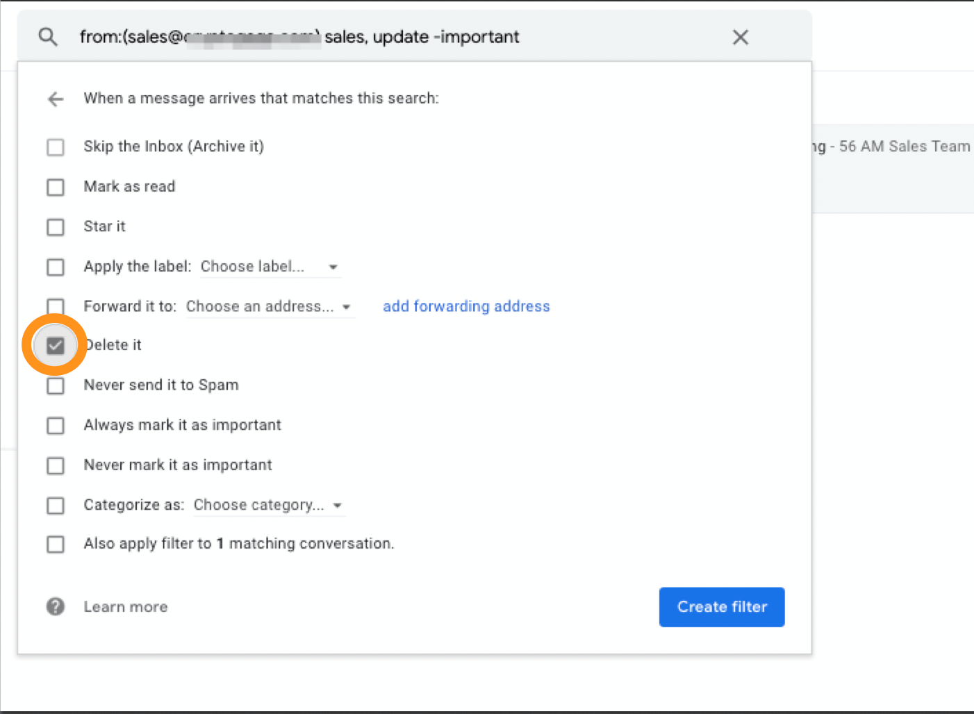 email filter options