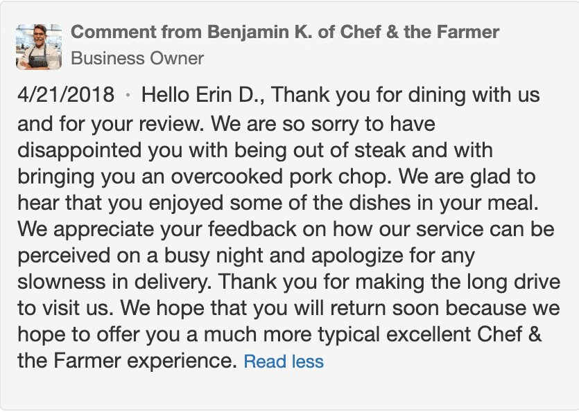 example of a detailed, good response to a yelp review