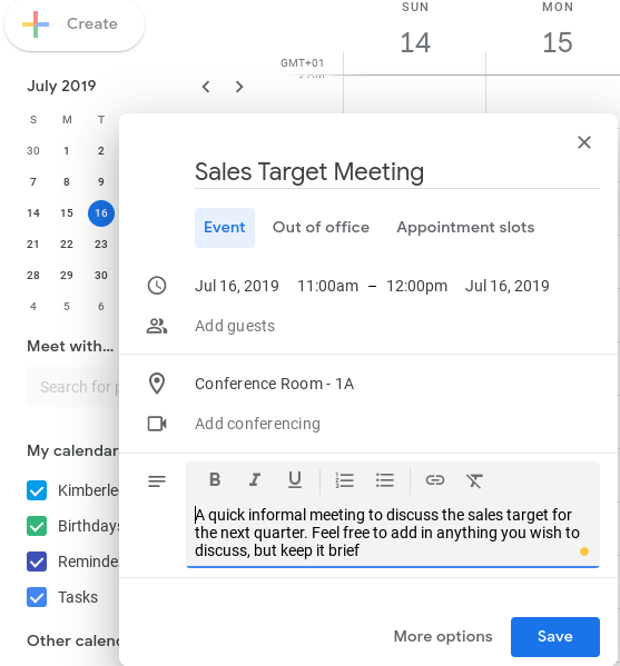 adding an agenda to google calendar events