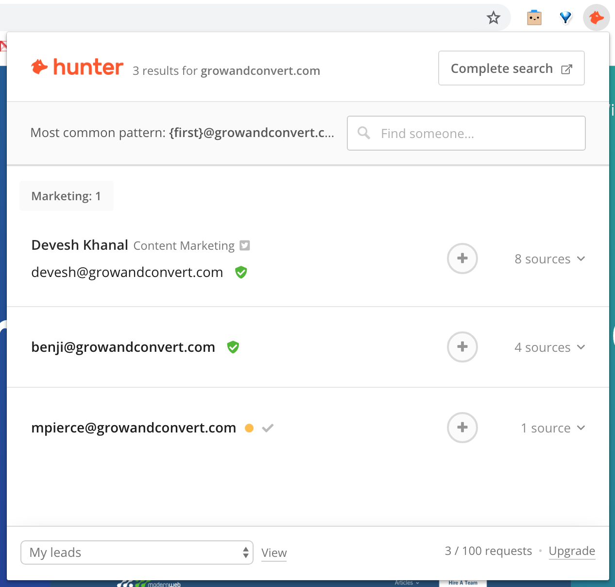 hunter app will hunt the internet email addresses for you.