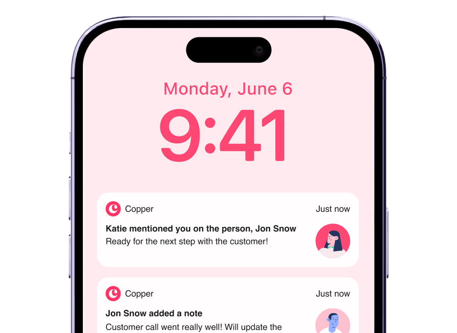 Copper mobile notification screen showing real-time alerts and updates