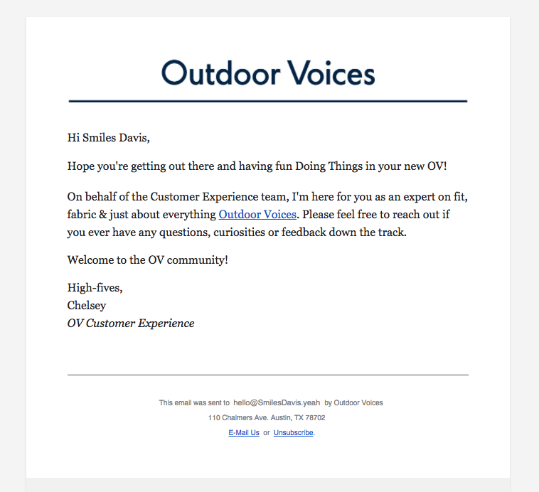 outdoor voices customer thank you email