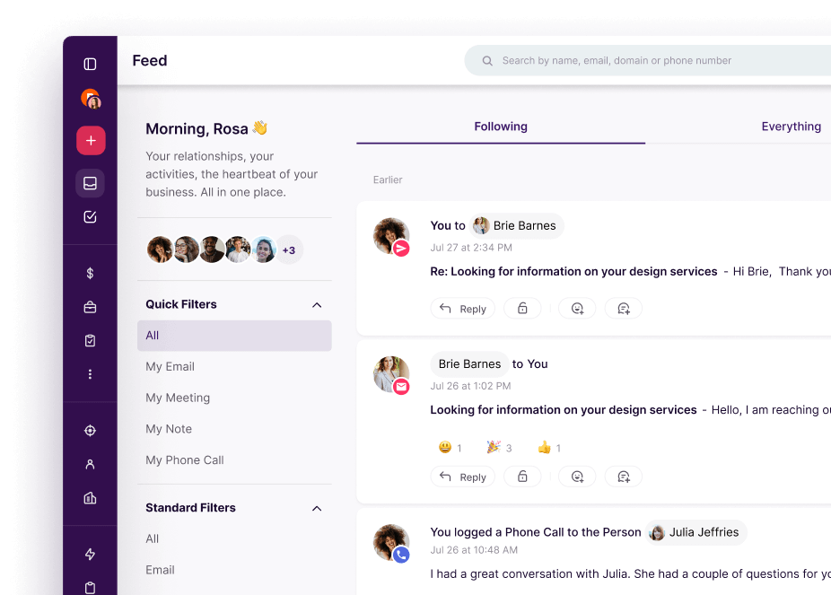 Copper workspace feed showing conversations and activity history