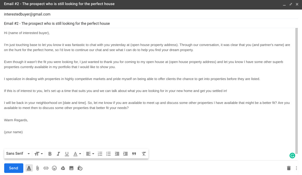 real estate open house email template: semi-interested client