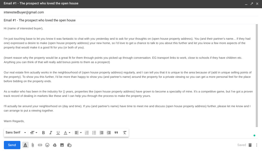 real estate open house email template: interested client